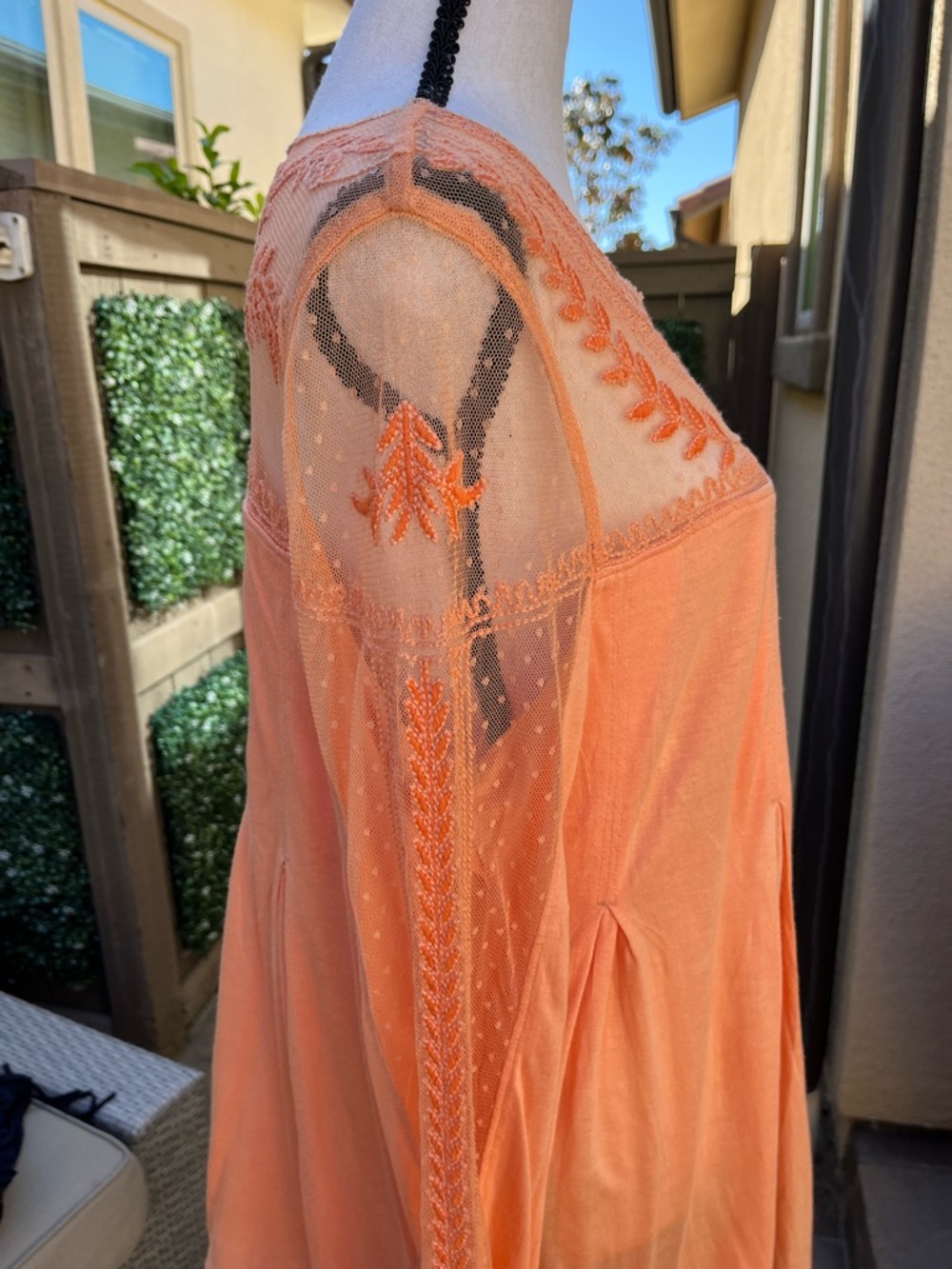 Retro Free People Peach Embroidered Boho Tunic Top 100% ryon - Picture 6 of 15